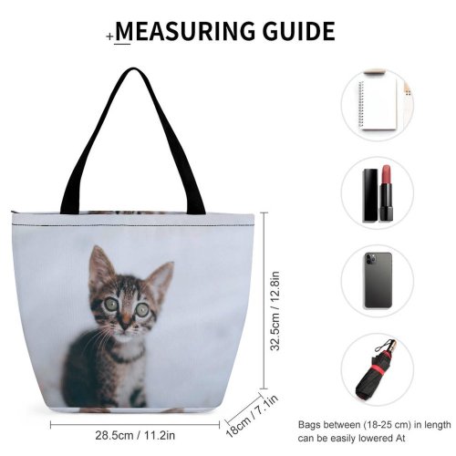 Yanfind Shopping Bag for Ladies Young Stripe Pet Funny Winter Kitten Portrait Curiosity Cute Little Cat Reusable Multipurpose Heavy Duty Grocery Bag for Outdoors.