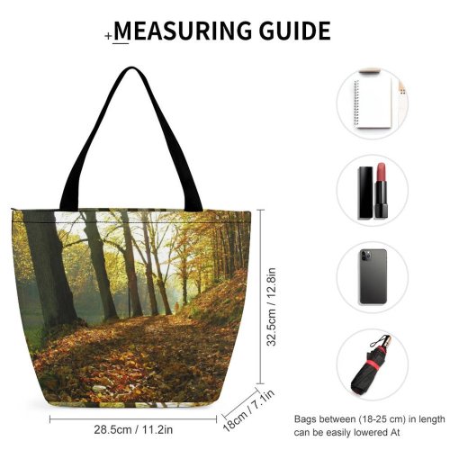 Yanfind Shopping Bag for Ladies Foliage Sunlight Walk Tree Natural Landscape Deciduous Leaf Forest Woodland Autumn Reusable Multipurpose Heavy Duty Grocery Bag for Outdoors.