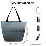 Yanfind Shopping Bag for Ladies Grey Fog Outdoors Berezina Belarus Mist Adventure Tree Early Morning Landscape Lake Reusable Multipurpose Heavy Duty Grocery Bag for Outdoors.