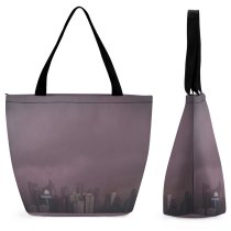 Yanfind Shopping Bag for Ladies Grey Fog Pollution Smog City Urban Storm Art Mnl Street Cityscape Philippines Reusable Multipurpose Heavy Duty Grocery Bag for Outdoors.