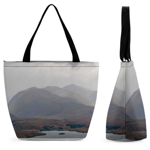 Yanfind Shopping Bag for Ladies Grey Outdoors Range Land Scenery Ocean Sea Shoreline Coast Peak Reservoir Reusable Multipurpose Heavy Duty Grocery Bag for Outdoors.