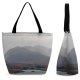 Yanfind Shopping Bag for Ladies Grey Outdoors Range Land Scenery Ocean Sea Shoreline Coast Peak Reservoir Reusable Multipurpose Heavy Duty Grocery Bag for Outdoors.