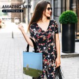 Yanfind Shopping Bag for Ladies Grassland Outdoors Field Countryside Meadow Rural Farm Grass Plant Pasture Ranch Plateau Reusable Multipurpose Heavy Duty Grocery Bag for Outdoors.