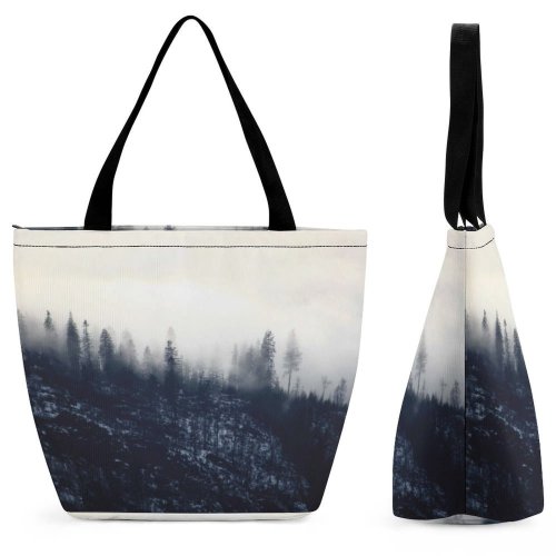 Yanfind Shopping Bag for Ladies Fog Plant Tree Grey Outdoors Abies Fir Mist Conifer Cloud Creative Reusable Multipurpose Heavy Duty Grocery Bag for Outdoors.