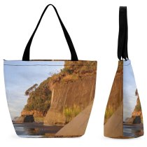 Yanfind Shopping Bag for Ladies Gold Golden Cliff Rock Beach Coast Rocks Tree Trees Sky Cloud Reusable Multipurpose Heavy Duty Grocery Bag for Outdoors.