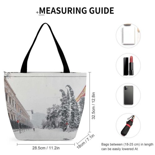 Yanfind Shopping Bag for Ladies Grey Outdoors Snow Espaa Winter Blizzard Storm Plaza De Colón Flag Reusable Multipurpose Heavy Duty Grocery Bag for Outdoors.