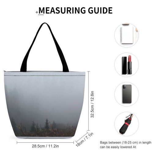 Yanfind Shopping Bag for Ladies Grey Outdoors Fog Mist Wilderness Natural Landscape Scenery Scene Still Meditative Reusable Multipurpose Heavy Duty Grocery Bag for Outdoors.