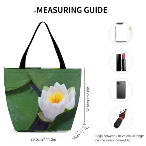 Yanfind Shopping Bag for Ladies Flower Waterscape Summer Fragrant Lily Petal Aquatic Plant Broadleaf Pond Sacred Lotus Reusable Multipurpose Heavy Duty Grocery Bag for Outdoors.