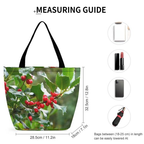 Yanfind Shopping Bag for Ladies Christmas Thanksgiving Holidays Berries Flower Flowering Plant Berry Fruit Heteromeles Tree Reusable Multipurpose Heavy Duty Grocery Bag for Outdoors.