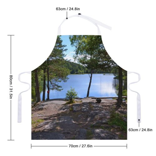 yanfind Custom aprons Norway Norwegian Norge Nordic Drammen Landscape Forest Wood Woodland Forested Shore Lake white-style1 70×80cm