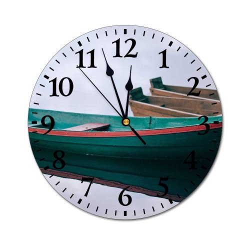 yanfind Fashion PVC Wall Clock Aqua Boat Calm Canal Channel Cloud Cloudy Embankment Fishing Flow Gloomy Lake Mute Suitable Kitchen Bedroom Decorate Living Room