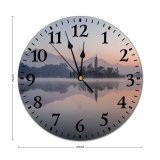 yanfind Fashion PVC Wall Clock Architecture Beautiful Bled Building Church Dawn Daylight Dusk Europe Evening Fog Foggy Mute Suitable Kitchen Bedroom Decorate Living Room