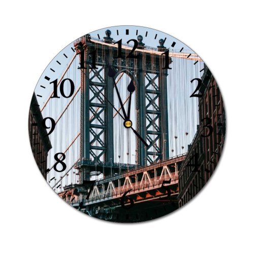 yanfind Fashion PVC Wall Clock Aged America Arch Architecture Sky Brooklyn Building Calm Center City Clear Mute Suitable Kitchen Bedroom Decorate Living Room