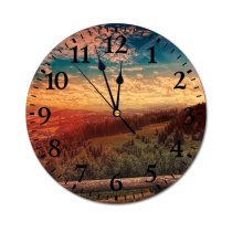 yanfind Fashion PVC Wall Clock Clouds Daylight Forest Landscape Landscapes Mountains Outdoors Scenic Sky Sunshine Mute Suitable Kitchen Bedroom Decorate Living Room
