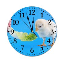 yanfind Fashion PVC Wall Clock Beak Chick Eat Feathers Fingers Focus Lettuce Poultry Vegetable Mute Suitable Kitchen Bedroom Decorate Living Room