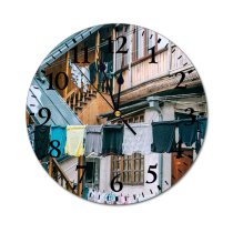 yanfind Fashion PVC Wall Clock Accommodation Architecture Clean Clothes Clothesline Community Construction Cottage Daylight Daytime District Mute Suitable Kitchen Bedroom Decorate Living Room