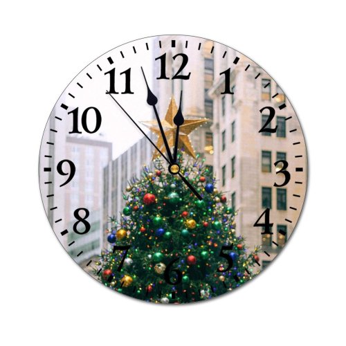 yanfind Fashion PVC Wall Clock Architecture Ball Bauble Building Celebrate Christmas City Colorful Coniferous Construction Contemporary Space Mute Suitable Kitchen Bedroom Decorate Living Room