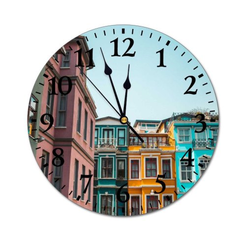 yanfind Fashion PVC Wall Clock Apartment Buildings Architecture Sky Colours Building Exterior Colorful Colourful Commerce Istanbul Old Mute Suitable Kitchen Bedroom Decorate Living Room