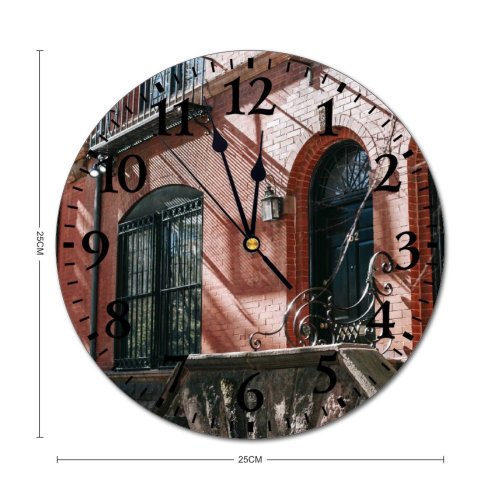 yanfind Fashion PVC Wall Clock Accommodation Aged Arched Architecture Area Brick Wall Building City Construction Daytime District Mute Suitable Kitchen Bedroom Decorate Living Room