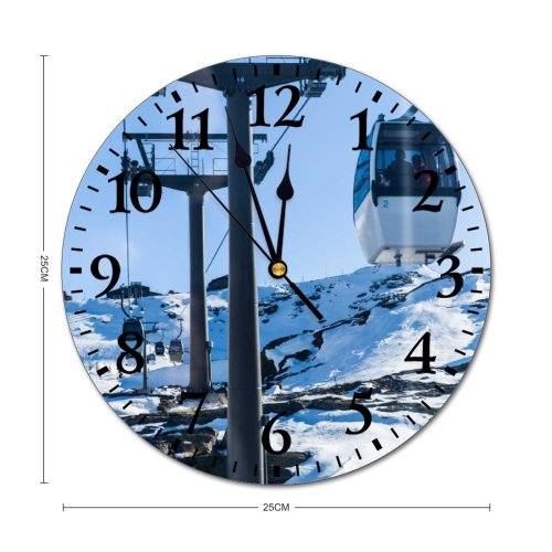yanfind Fashion PVC Wall Clock Cable Car Freezing Frost Frozen Landscape Peak Outdoors Recreation Resort Mute Suitable Kitchen Bedroom Decorate Living Room
