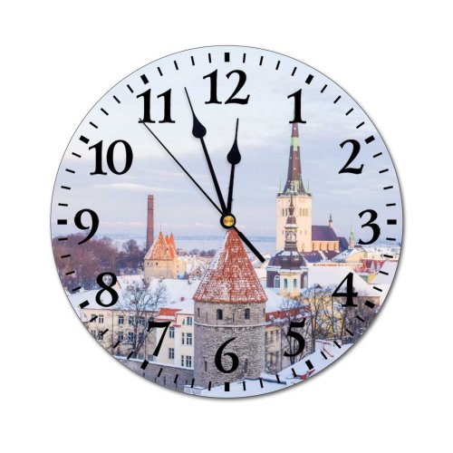 yanfind Fashion PVC Wall Clock Architecture Buildings Castle Cathedral Church City Gothic Snow Town Winter Mute Suitable Kitchen Bedroom Decorate Living Room