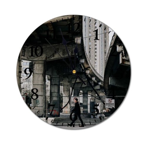 yanfind Fashion PVC Wall Clock Aged Anonymous Architecture Asphalt Building City Cityscape Contemporary Danger District Downtown Mute Suitable Kitchen Bedroom Decorate Living Room
