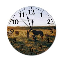 yanfind Fashion PVC Wall Clock Anonymous Cattle Cow Creature Dog Equine Evening Faceless Farmland Female Field Fur Mute Suitable Kitchen Bedroom Decorate Living Room