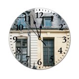 yanfind Fashion PVC Wall Clock Accommodation Aged Apartment Architecture Attic Balcony Building Chimney City Classic Condominium Construction Mute Suitable Kitchen Bedroom Decorate Living Room