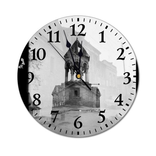 yanfind Fashion PVC Wall Clock Aged Architecture Bell Building Bw Cement Church City Classic Construction Dark Mute Suitable Kitchen Bedroom Decorate Living Room