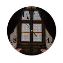 yanfind Fashion PVC Wall Clock Aged Ancient Architecture Attract Bench Building Castle Cloth Curtain Daylight Daytime Mute Suitable Kitchen Bedroom Decorate Living Room