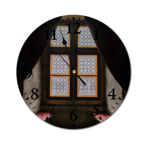 yanfind Fashion PVC Wall Clock Aged Ancient Architecture Attract Bench Building Castle Cloth Curtain Daylight Daytime Mute Suitable Kitchen Bedroom Decorate Living Room