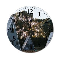 yanfind Fashion PVC Wall Clock Architecture Building Cabin Cloudless Cottage Countryside Cozy Design Dwell Exterior Facade Flora Mute Suitable Kitchen Bedroom Decorate Living Room