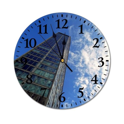 yanfind Fashion PVC Wall Clock Architectural Design Architecture Building Futuristic Glass Items High Shot Sky Mute Suitable Kitchen Bedroom Decorate Living Room