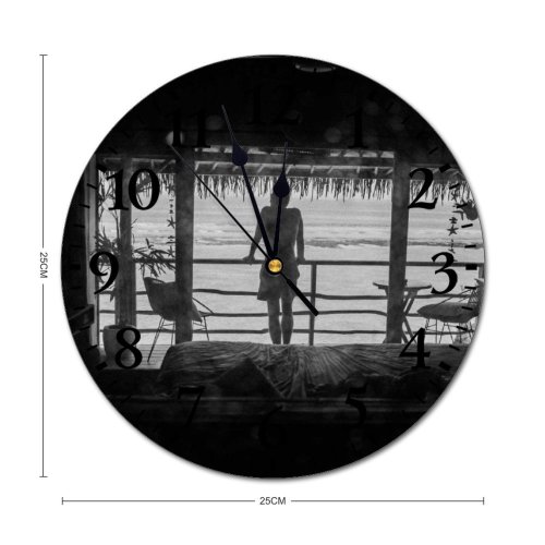 yanfind Fashion PVC Wall Clock Admire Anonymous Balcony Beach Bw Chill Coast Idyllic Journey Leisure Mute Suitable Kitchen Bedroom Decorate Living Room