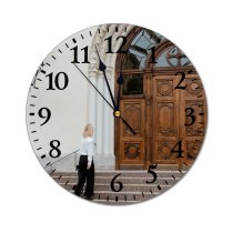 yanfind Fashion PVC Wall Clock Architecture Beauty City Citystyle Door Doorway Elegant Entrance Facade Historical Building Lady Mute Suitable Kitchen Bedroom Decorate Living Room