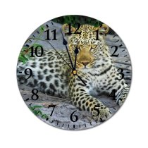 yanfind Fashion PVC Wall Clock Big Cat Carnivore Felidae Ground Leaves Leopard Plants Rocks Whiskers Wild Mute Suitable Kitchen Bedroom Decorate Living Room