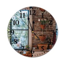 yanfind Fashion PVC Wall Clock Accommodation Apartment Architecture Botany Brick Wall Calm Clayware Comfort Cottage Cozy Daylight Mute Suitable Kitchen Bedroom Decorate Living Room