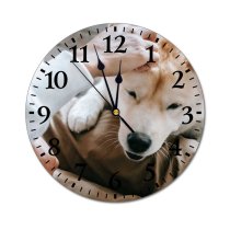 yanfind Fashion PVC Wall Clock Adorable Affection Akita Anonymous Beg Friend Care Caress Casual Mute Suitable Kitchen Bedroom Decorate Living Room