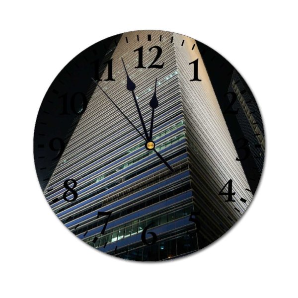 yanfind Fashion PVC Wall Clock Architecture Building City Cityscape Shot Perspective Sky Street Structure Tall Mute Suitable Kitchen Bedroom Decorate Living Room