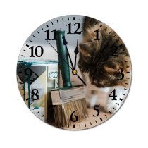 yanfind Fashion PVC Wall Clock Apartment Art Attentive Brush Careful Casual Cat Colorful Concentrate Confident Contemporary Mute Suitable Kitchen Bedroom Decorate Living Room