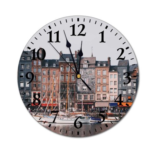 yanfind Fashion PVC Wall Clock Aged Aqua Architecture Boat Brick Building Calm Canal Clean Coast Construction Cottage Mute Suitable Kitchen Bedroom Decorate Living Room