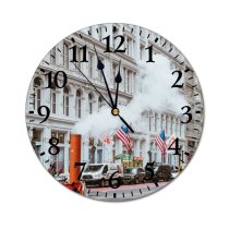 yanfind Fashion PVC Wall Clock Aged Architecture Automobile Building Busy Car Center City Contemporary Destination District Mute Suitable Kitchen Bedroom Decorate Living Room