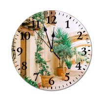 yanfind Fashion PVC Wall Clock Aged Arched Architecture Bloom Building Calm City Construction Cottage Courtyard Daytime Mute Suitable Kitchen Bedroom Decorate Living Room