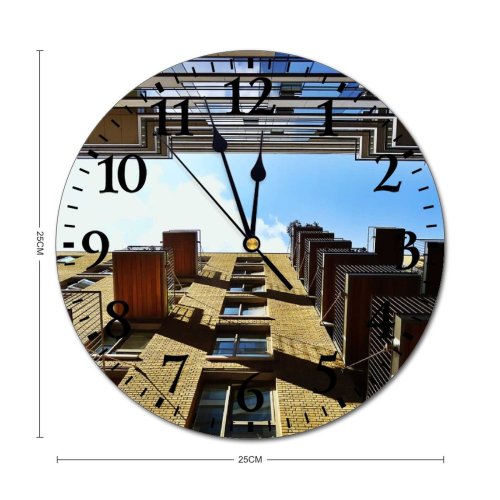 yanfind Fashion PVC Wall Clock Architecture Balconies Buildings Clouds Contemporary Design Glass Shot Sky Mute Suitable Kitchen Bedroom Decorate Living Room