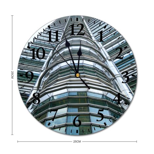 yanfind Fashion PVC Wall Clock Architectural Design Architecture Beautiful Building City Clouds Construction Downtown Exterior Facade Glass Mute Suitable Kitchen Bedroom Decorate Living Room