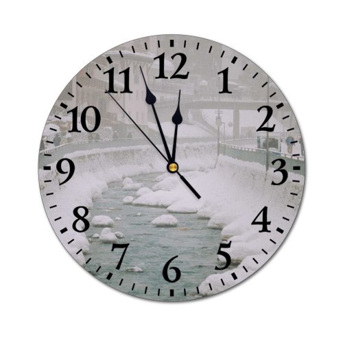 yanfind Fashion PVC Wall Clock Architecture Area Atmosphere Blizzard Building Canal City Cloudy Cool Destination District Dull Mute Suitable Kitchen Bedroom Decorate Living Room