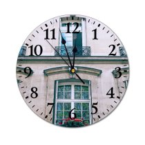 yanfind Fashion PVC Wall Clock Aged Architecture Aroma Balcony Bloom Building Daylight Decor Decorative Exterior Facade Mute Suitable Kitchen Bedroom Decorate Living Room