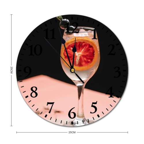 yanfind Fashion PVC Wall Clock Aperitif Beverage Blurred Clear Cocktail Crystal Decoration Delicious Flavor Fruit Glass Mute Suitable Kitchen Bedroom Decorate Living Room