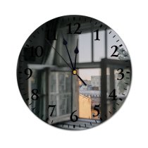 yanfind Fashion PVC Wall Clock Architecture Casement City Citylife Exterior Home Interior Old Building Window Residential Mute Suitable Kitchen Bedroom Decorate Living Room