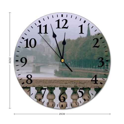yanfind Fashion PVC Wall Clock Aged Ancient Barrier Building Calm Channel City Construction Space Daytime Destination Mute Suitable Kitchen Bedroom Decorate Living Room